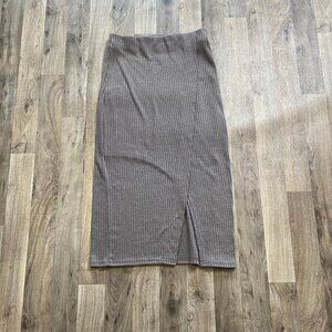 Rebel Babe Knit Midi Skirt Gray Size Medium